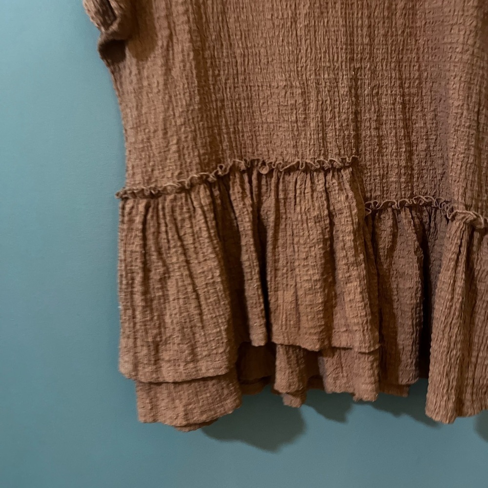 FP Free People Beach XS  Gauze Crinkle Ruffle Shift Dress Cover Up Nutmeg - Picture 3 of 7